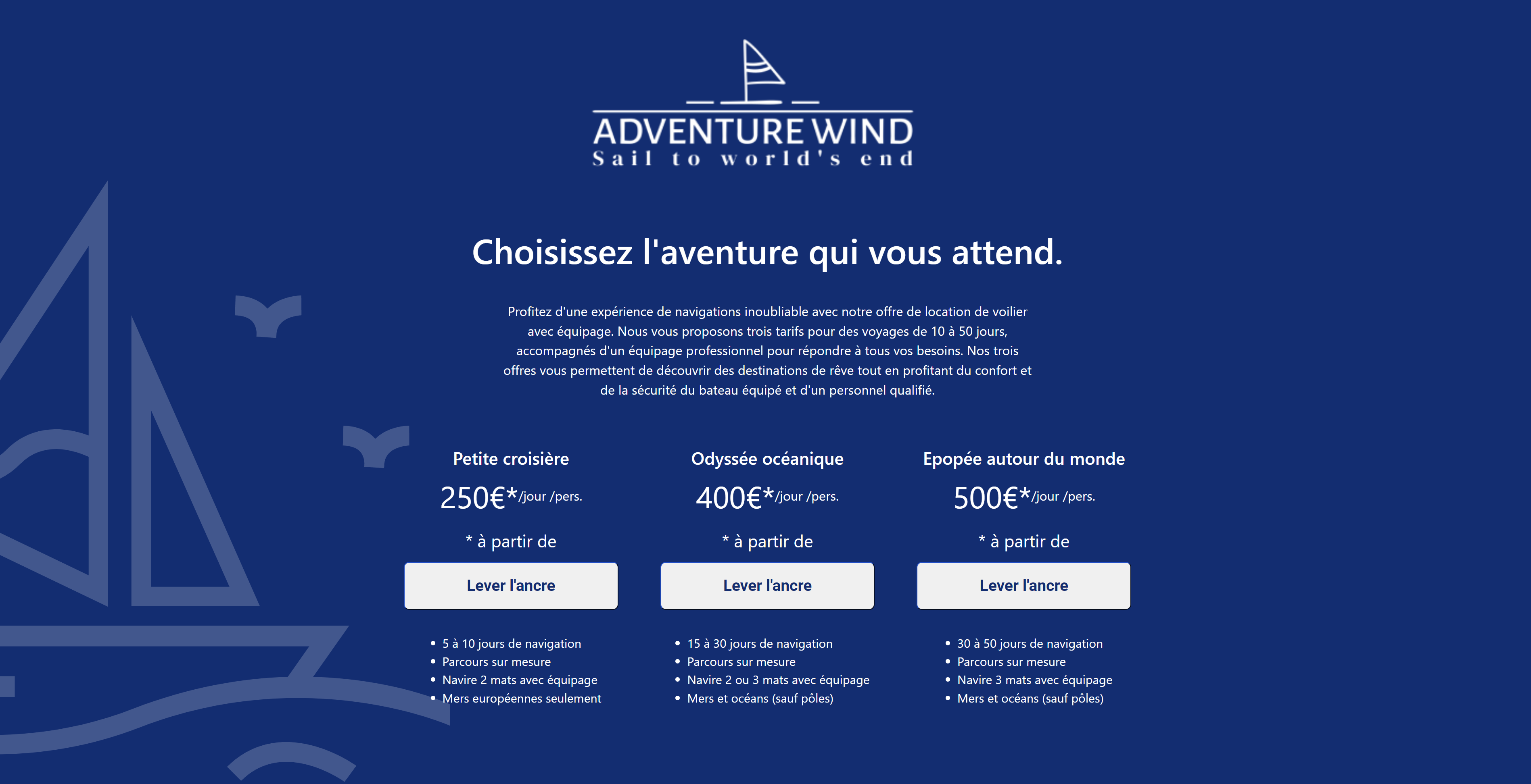 page d'accueil d'Adventure Wind