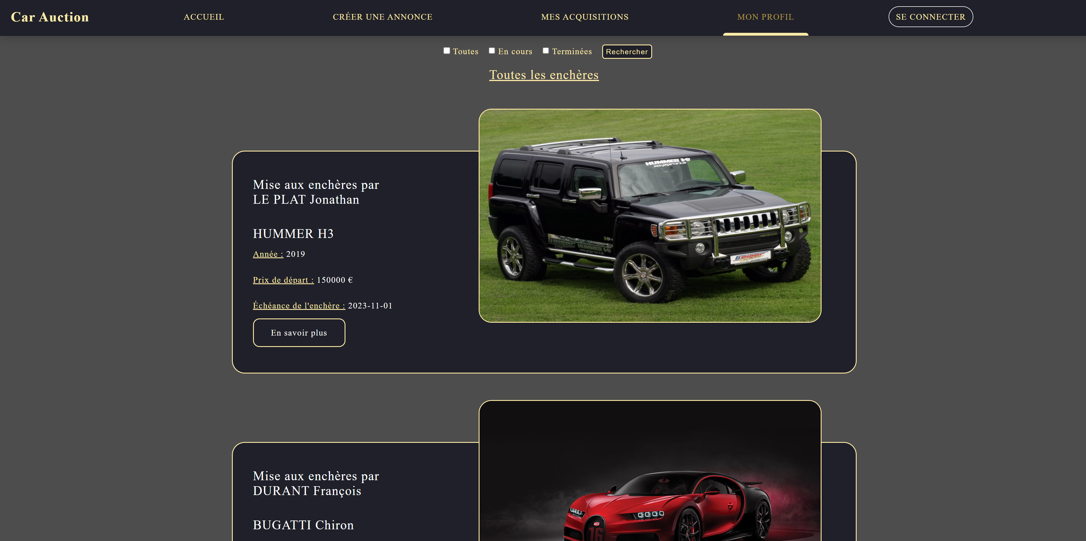 page d'accueil Car auction